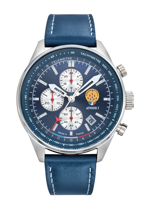 Montre Chronographe Athos1 Cadran Bleu Cuir Bleu A1-100l-668145