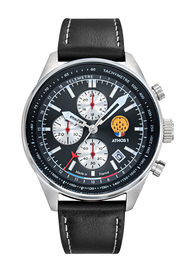 Montre Chronographe Athos1 Cadran Noir Cuir Noir A1-100l-668147