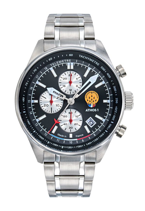 Montre Chronographe Athos 1 Cadran Noir Bracelet Acier A1-100L-668151
