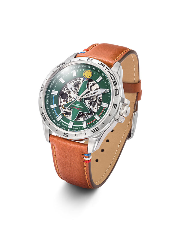 Montre Automatique Cadran Vert Cuir Marron A8-100ED-668143