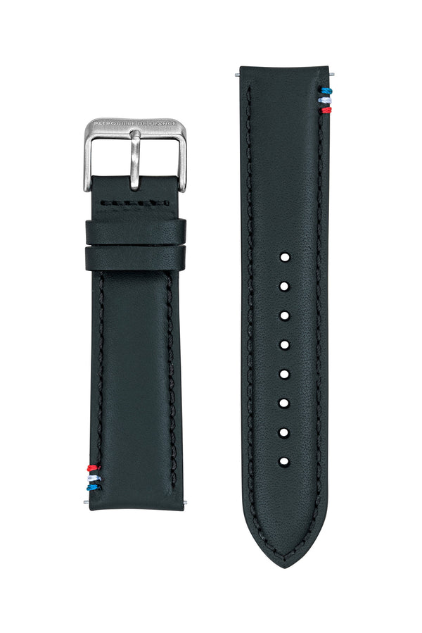 Bracelet Cuir Noir Surpiqué Tricolore 22mm