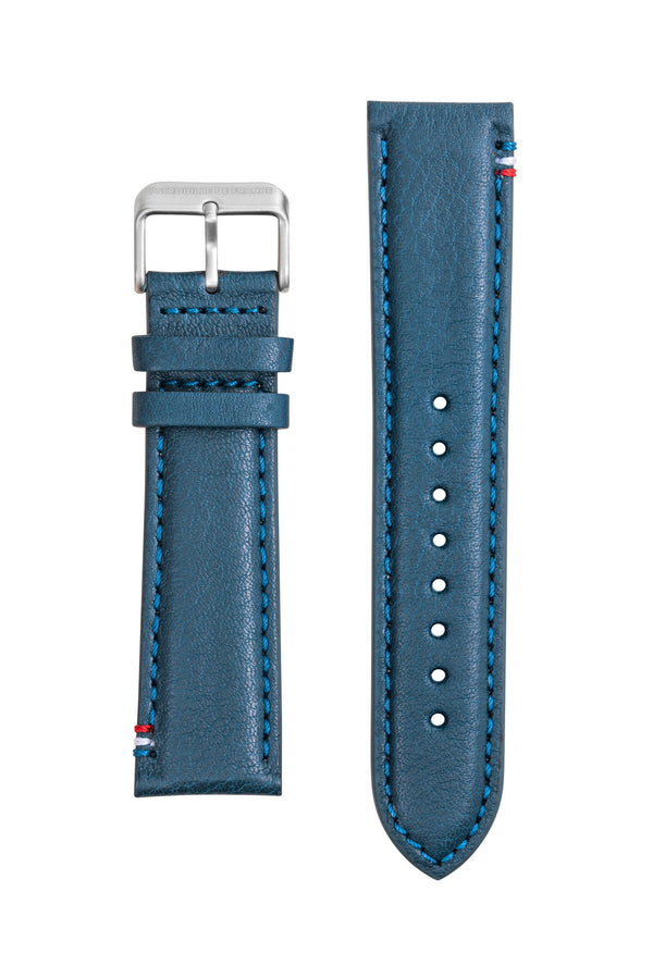 Bracelet Cuir Bleu Surpiqué Tricolore 22mm