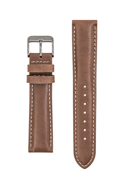 Bracelet Cuir Marron Surpiqué Ecru 20mm
