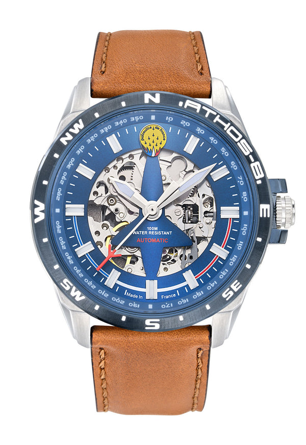 Montre Automatique Bleu Cuir marron A8-100ED-668109
