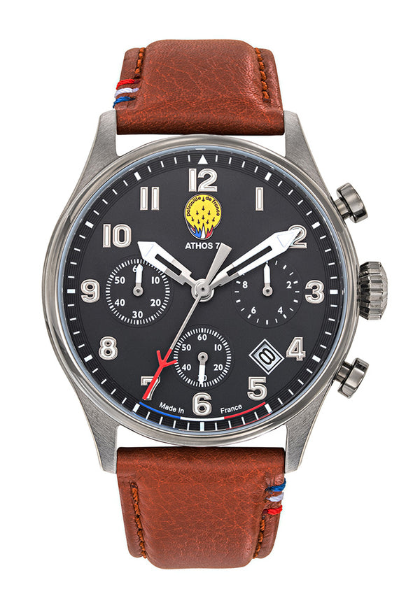 Montre Chronographe Cadran Noir Bracelet Marron A7-100EG-668138