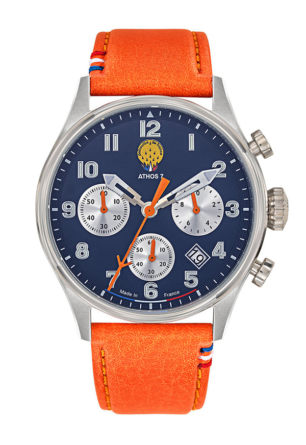 Montre Chronographe Cadran Bleu Cuir Orange A7-100EG-668137