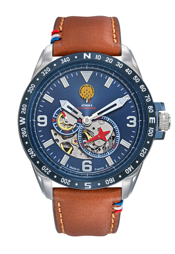 Montre Homme Automatique Cadran Bleu Cuir Marron A6-100SCS-668152