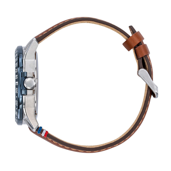 Montre Homme Automatique Cadran Bleu Cuir Marron A6-100SCS-668152