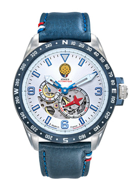 Montre Homme Automatique Cadran Gris Cuir Bleu A6-100SCS-668153